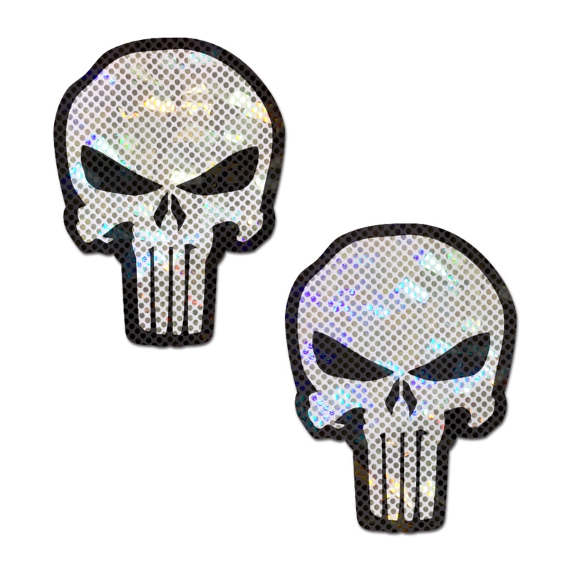 Punisher: Glittering White & Black Skull Nipple Pasties by Pastease