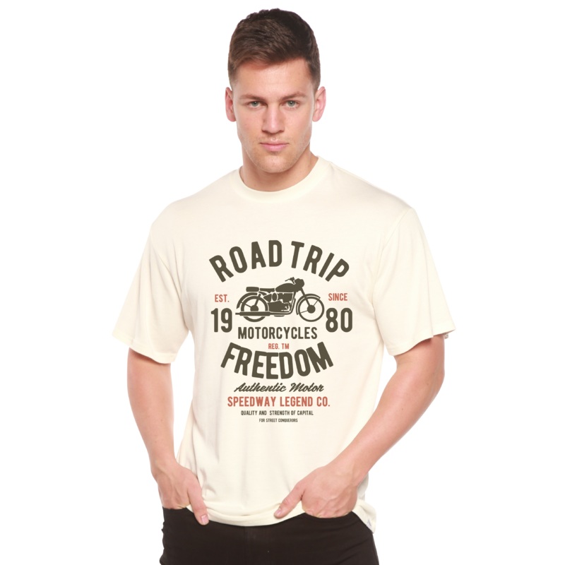 Road Trip Spun Bamboo Men’s Bamboo Viscose/Organic Cotton Short Sleeve Graphic T-Shirt Medium Black