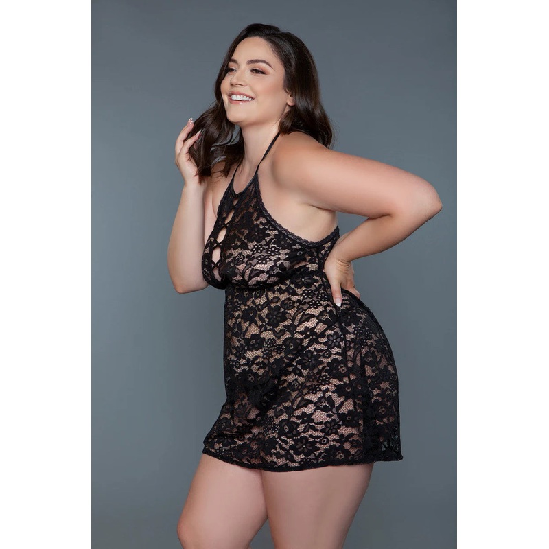Angela Halter Lace Babydoll Set Black XL
