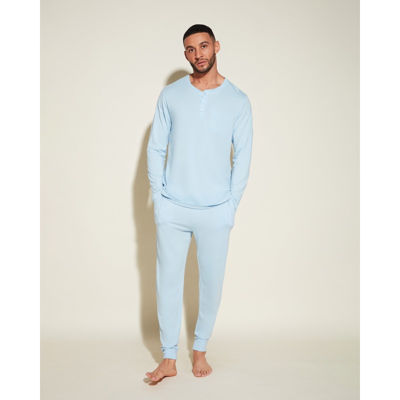 Conjunto De Pijama Para Hombre Con Camiseta Henley Y Pantalones Joggers Aasmani Blue S