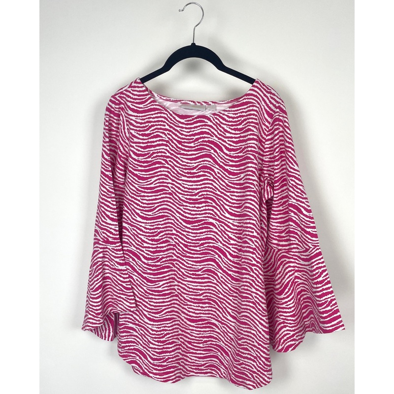 Pink Flared Long Sleeve Abstract Top – Small/Medium