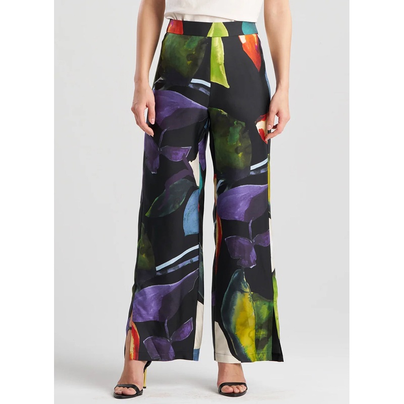 Yoru Silk Twill Black Multi Wide Pull on Pant Black Multi XS