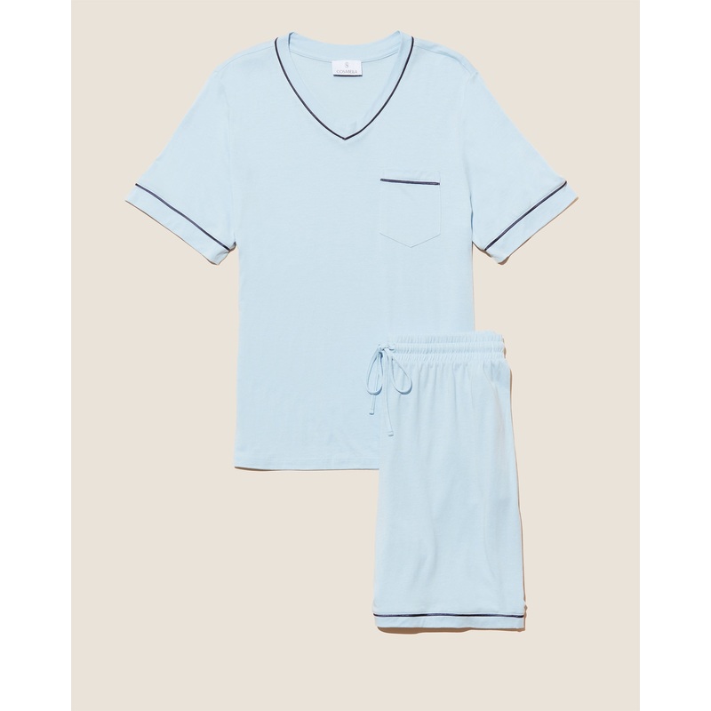Ensemble Pyjama Haut  Manches Courtes Et Short Pour Hommes Aasmani Blue/Navy Blue S