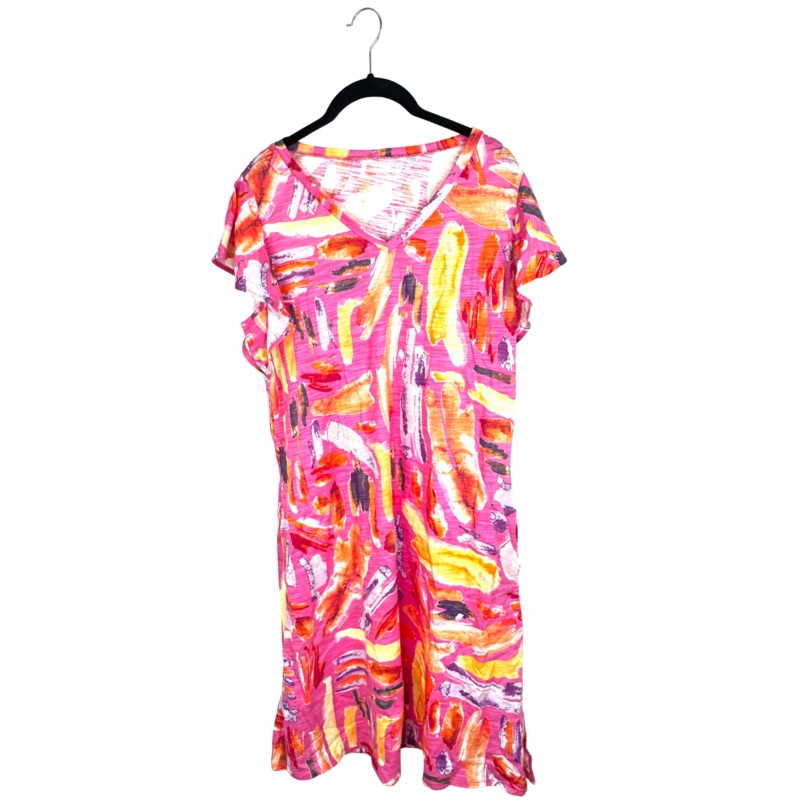 Hot Pink Abstract Short Sleeve Dress – Size 6/8
