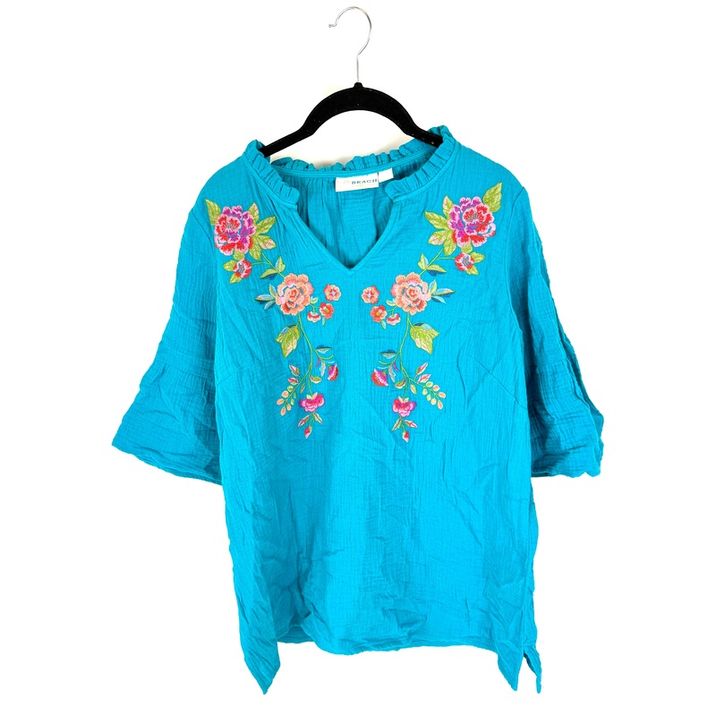 Neon Blue Floral Embroidered Top – Size 6/8