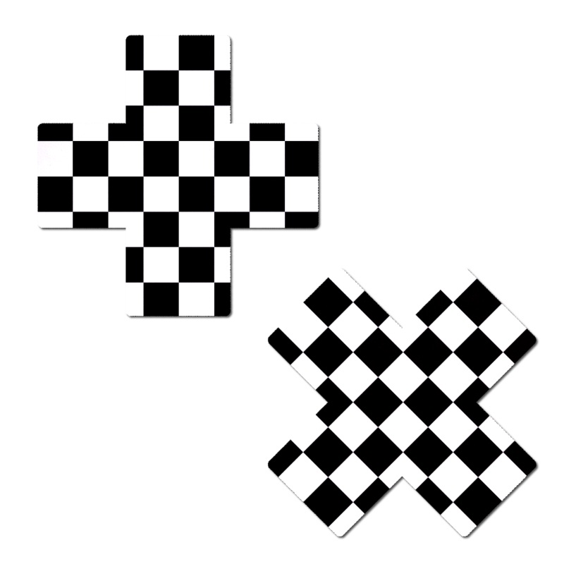 Plus X: Black & White Checker Cross Nipple Pasties by Pastease