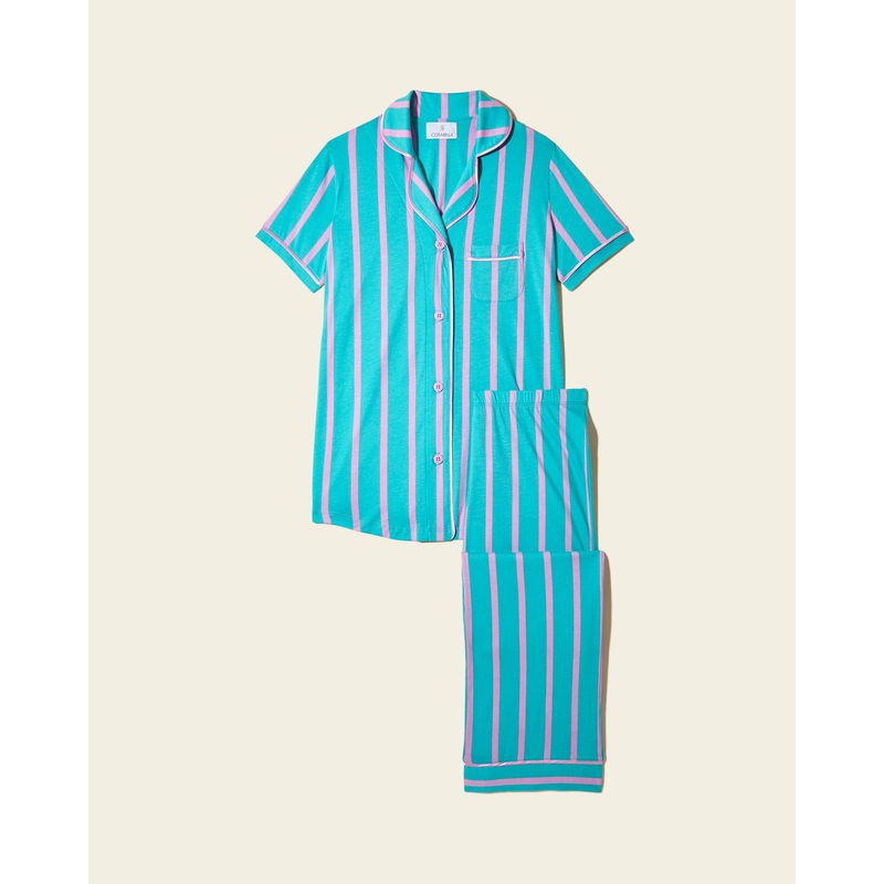 Short Sleeve Top & Pant Pajama Set Andaman Strip XS