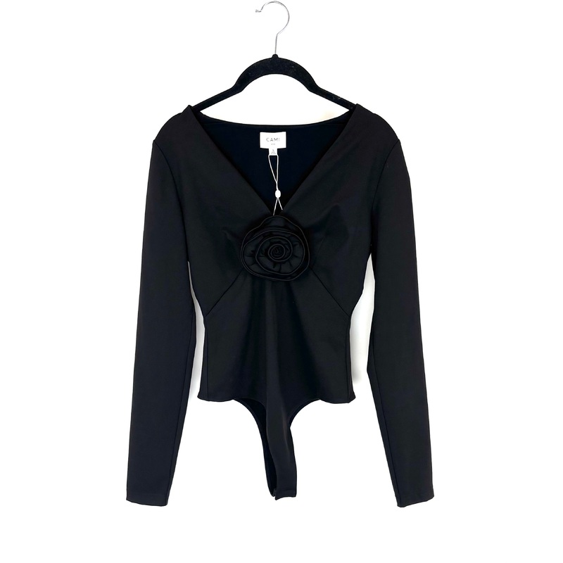 Black Long Sleeve Flower Bodysuit – Small