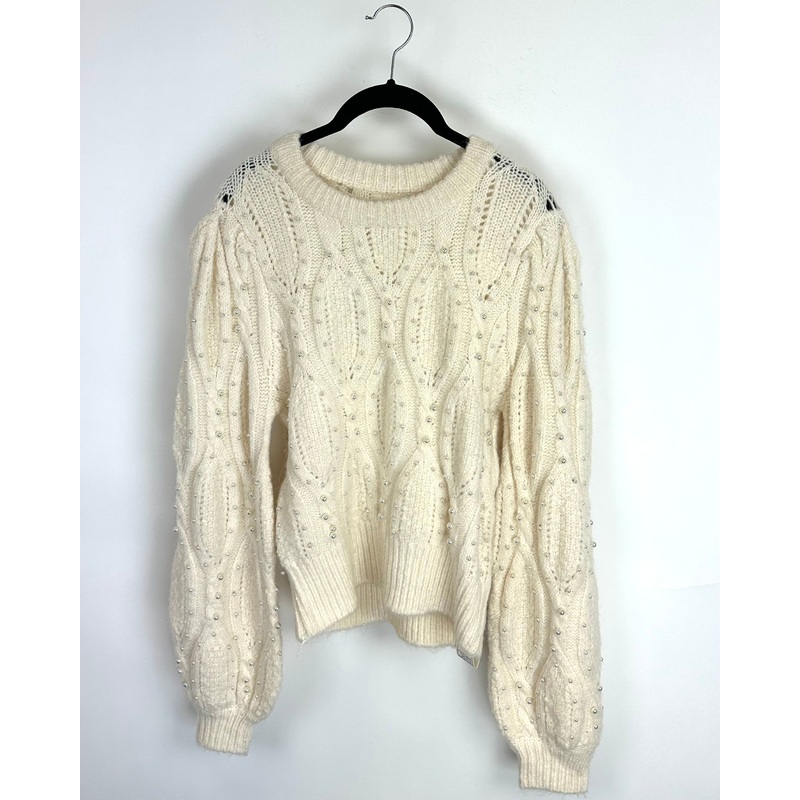 Cream Knit Sweater With Pearls – Size 0/2