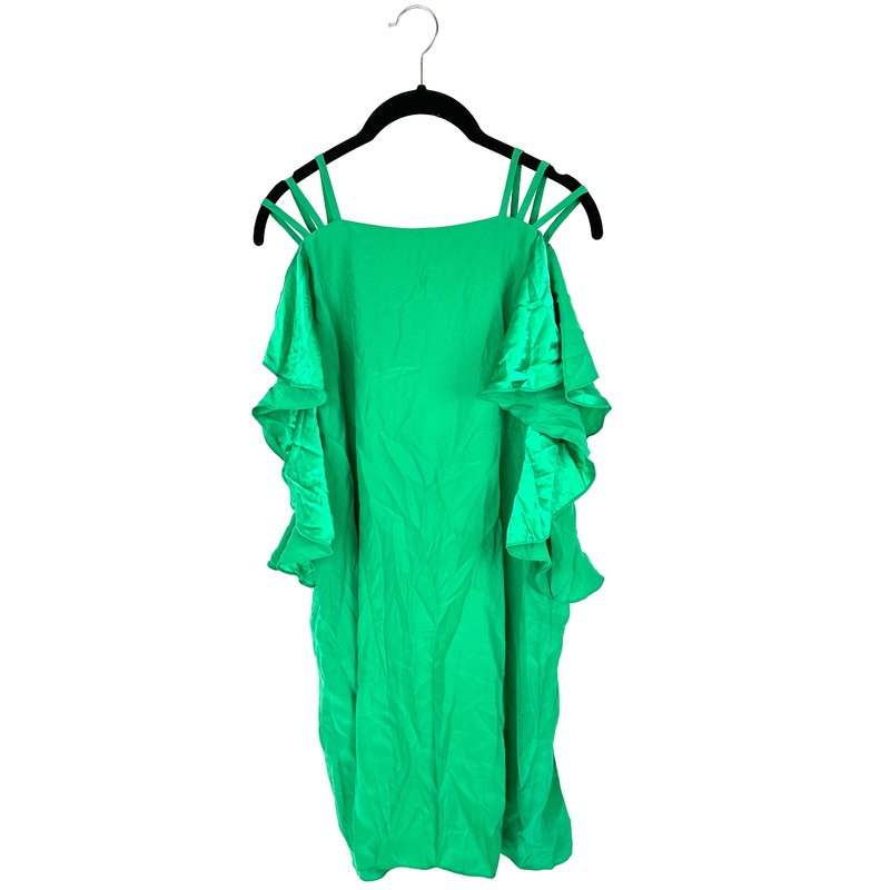 Green Open Shoulder Ruffle Dress – Small