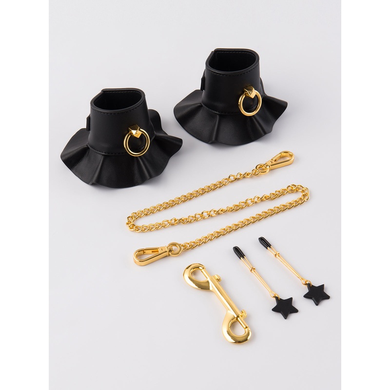 Leather-Like Bondage Cuffs & Nipple Clamp Black OS