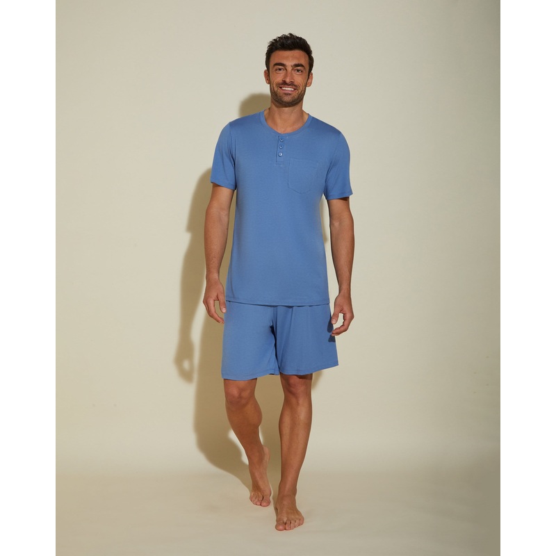 Men’s Crewneck Top & Shorts PJ Set Luzerne Blue S
