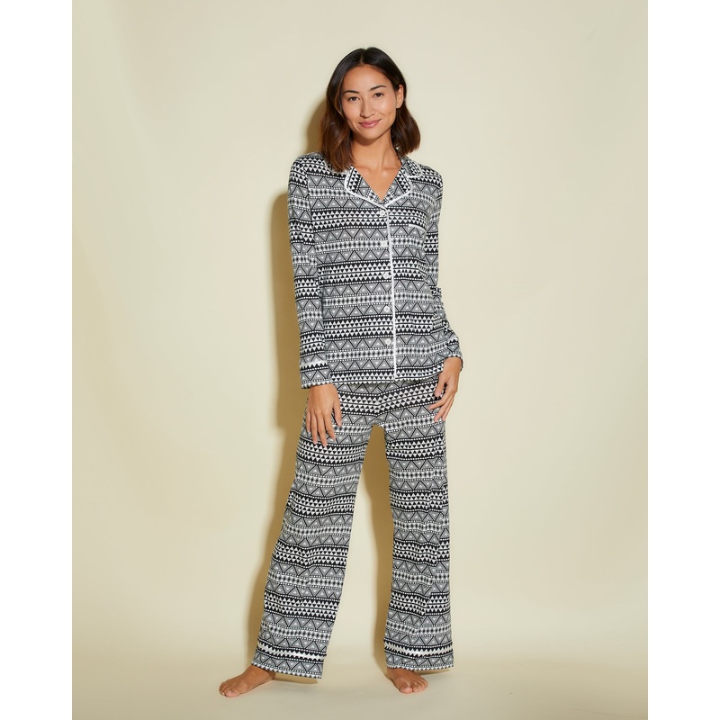 Petite Langarm Top & Hose Pyjama-Set Geo Black/White PS