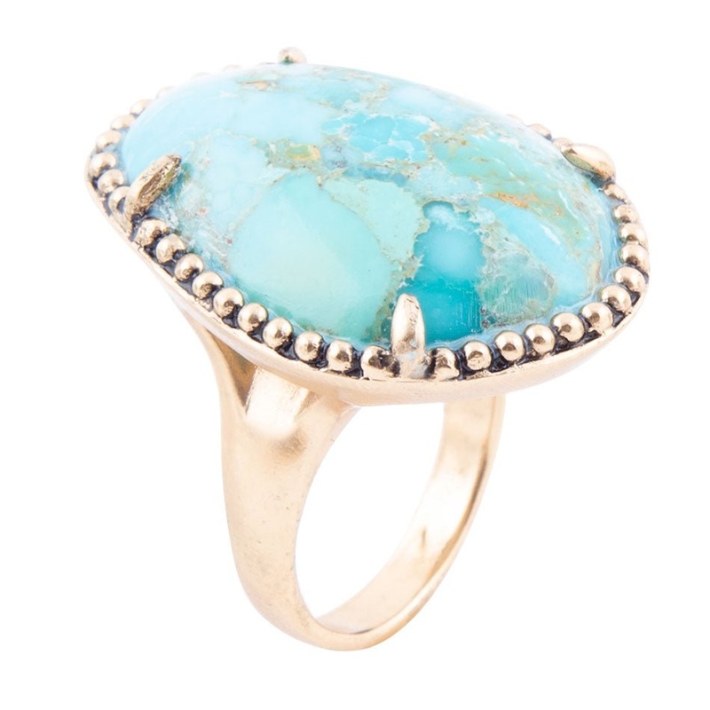 Refined Blue Turquoise Golden Statement Ring 7
