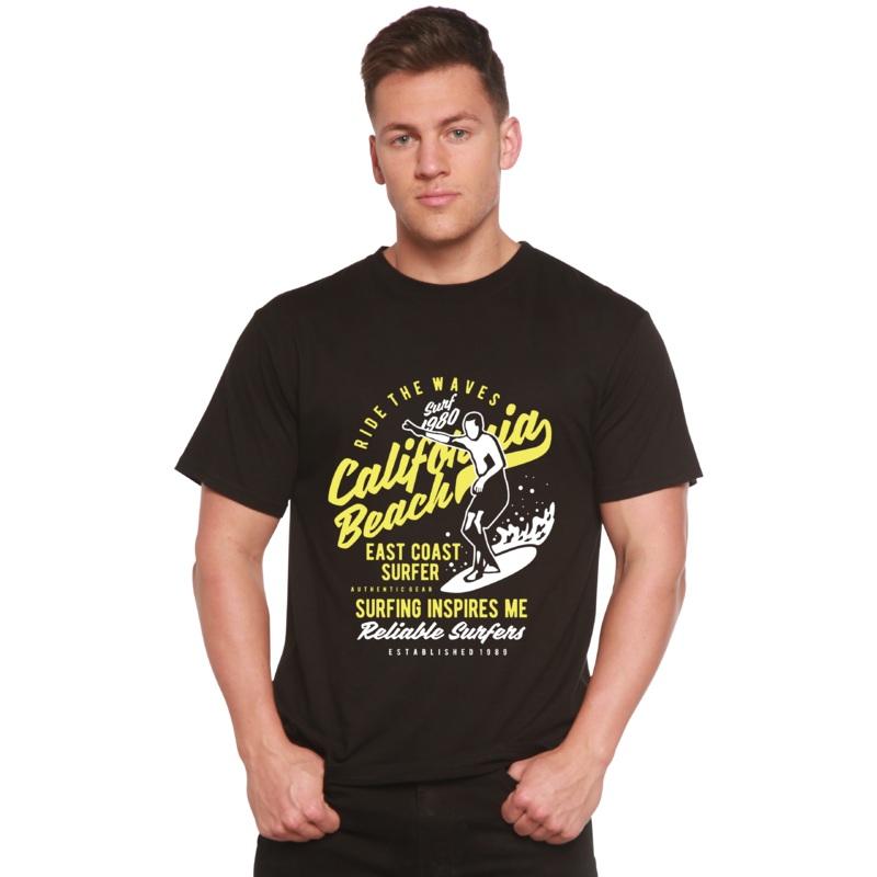 Ride The Waves Spun Bamboo Men’s Bamboo Viscose/Organic Cotton Short Sleeve Graphic T-Shirt Medium Black