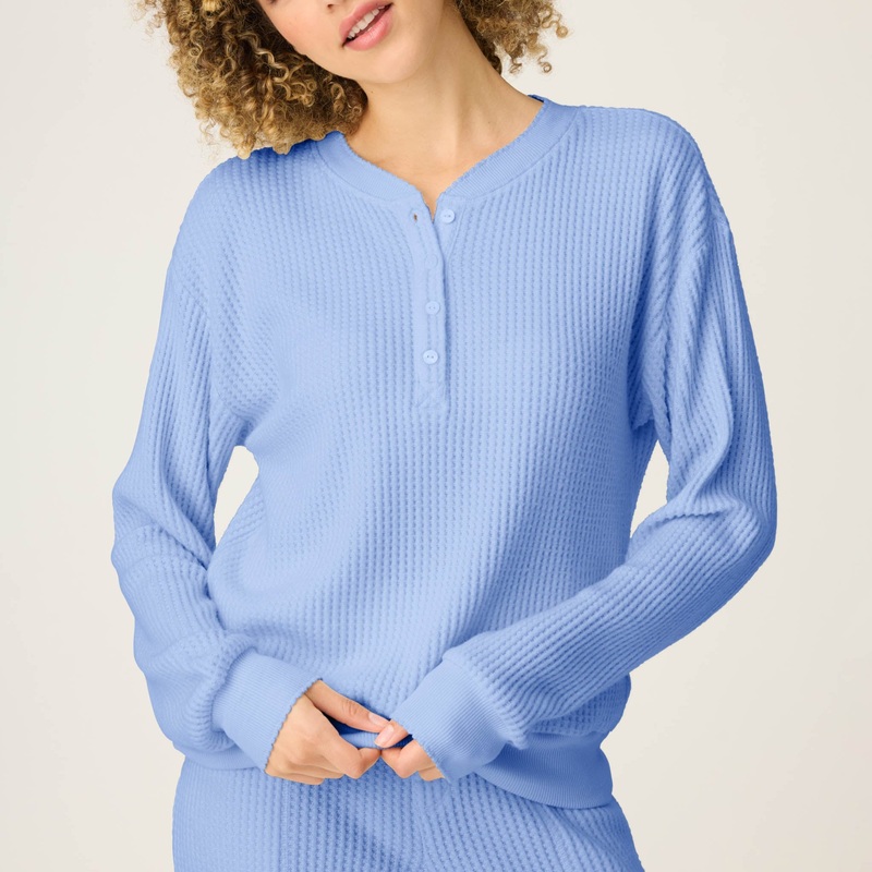 Morning Waffles Solid Peri Long Sleeve Top – RUMWLS – Periwinkle BLUE S