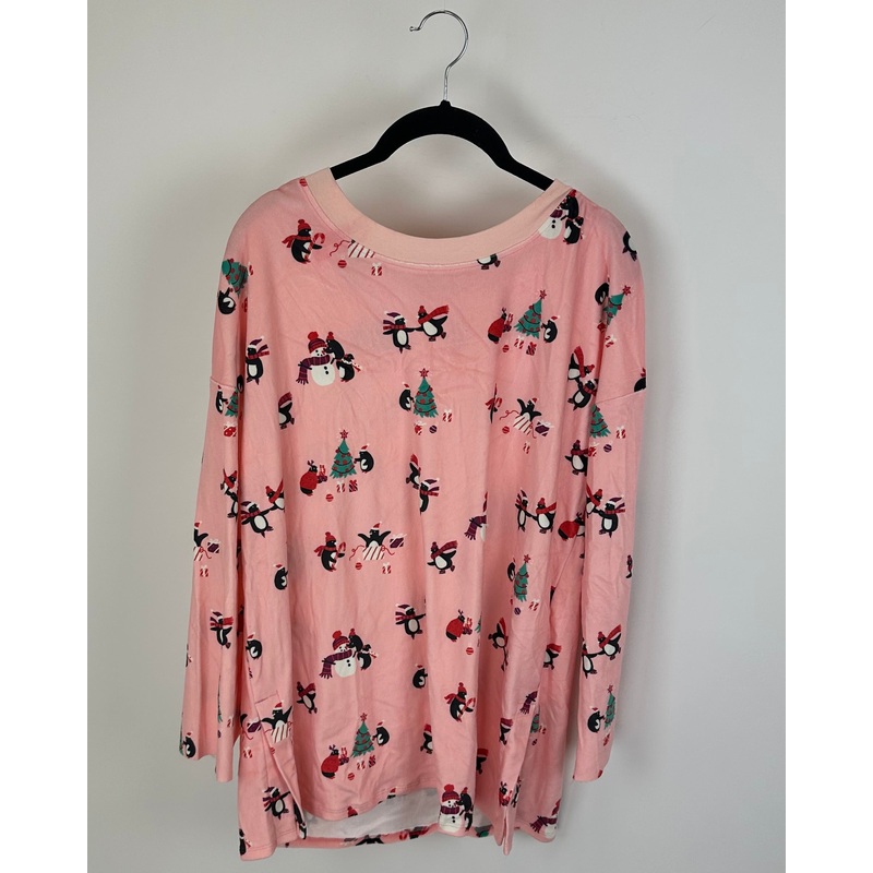 Pink Holiday Penguin Printed Sleepwear Top – Size 8/10