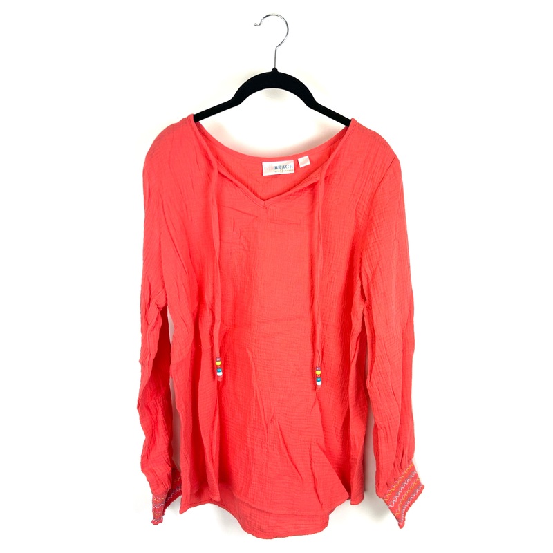 Salmon Beaded Tassel Long Sleeve Top- Size 6/8
