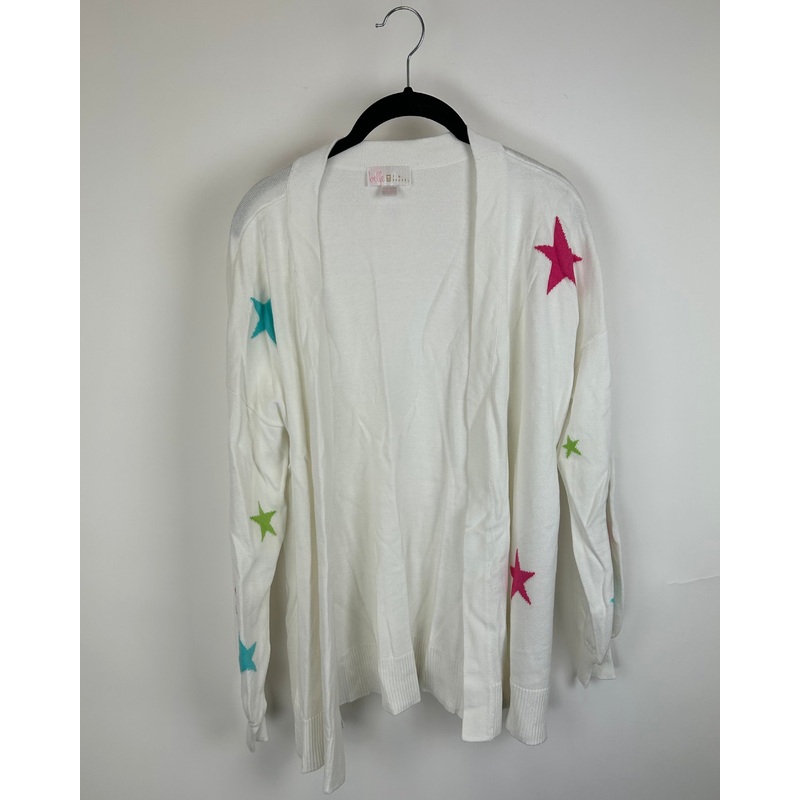 White Knit Star Printed Cardigan – Size 6/8