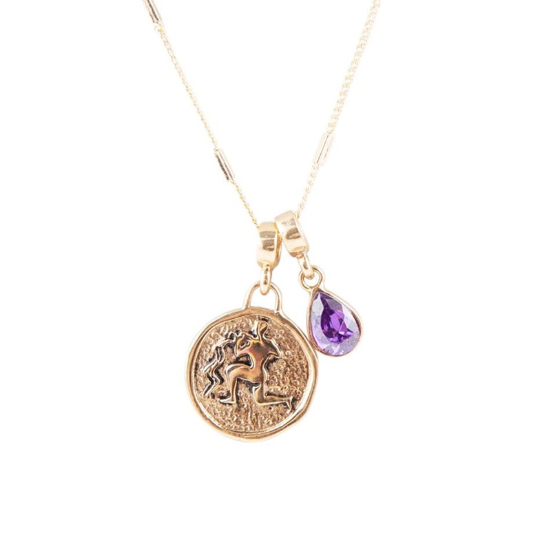 Aquarius – Zodiac Purple Amethyst Golden Charm Necklace