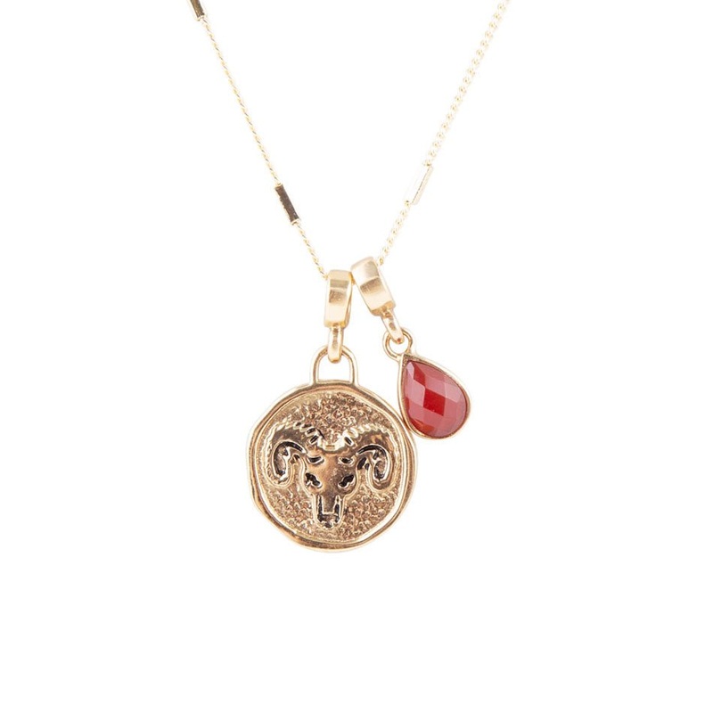 Aries – Zodiac Red Carnelian Golden Charm Necklace