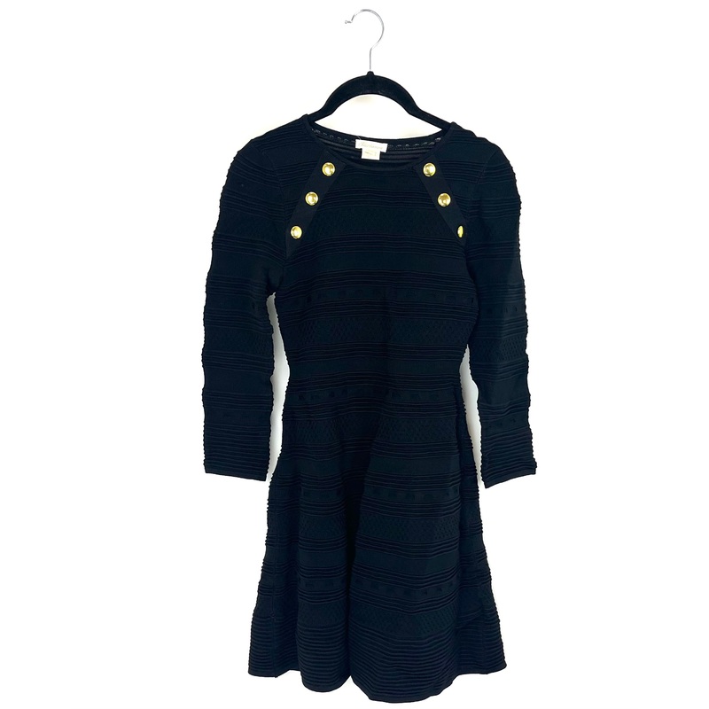 Black with Gold Buttons Cocktail Dress – Extra Small