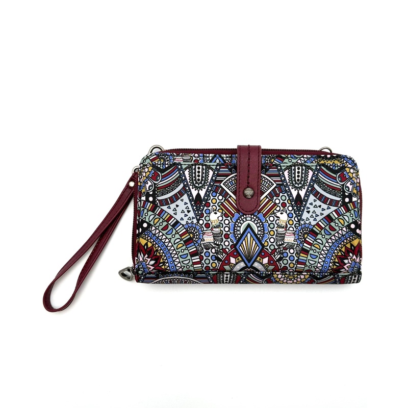 Burgundy Multicolor Wristlet Clutch Bag