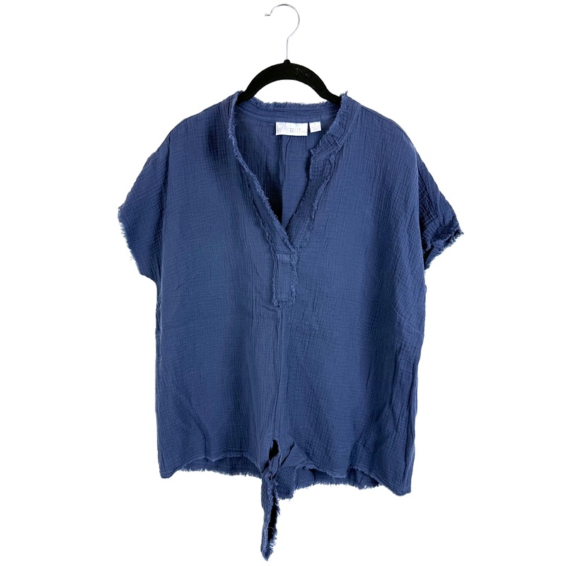 Dark Midnight Blue Short Sleeve V Neck Top – Size 6/8