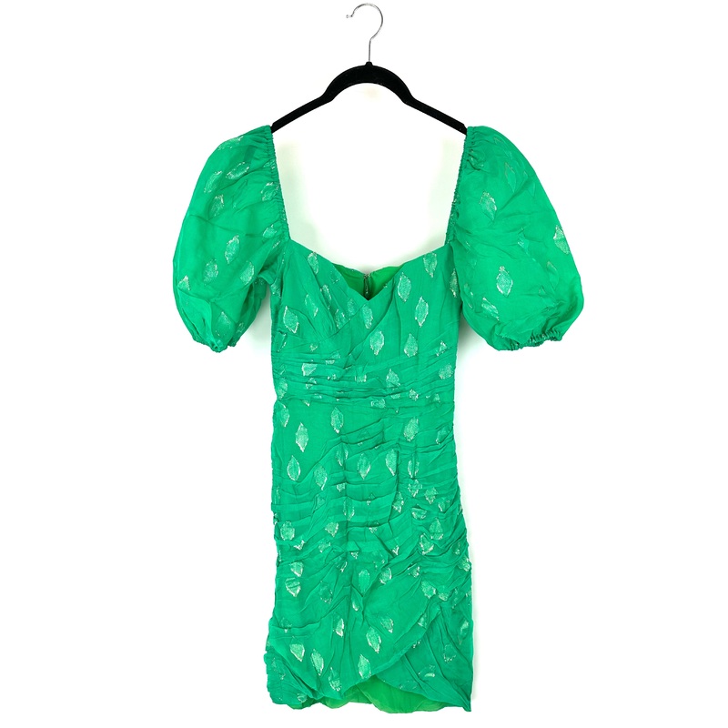 Green and Gold Puff Sleeve Dress – Size 2