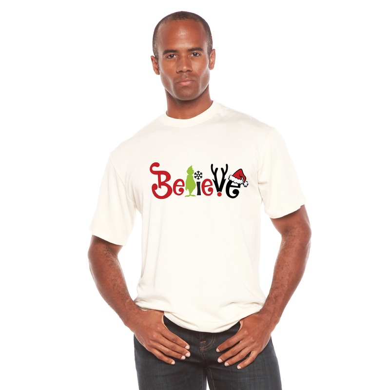 Believe Christmas Printed Men’s Bamboo T-Shirt Medium Black