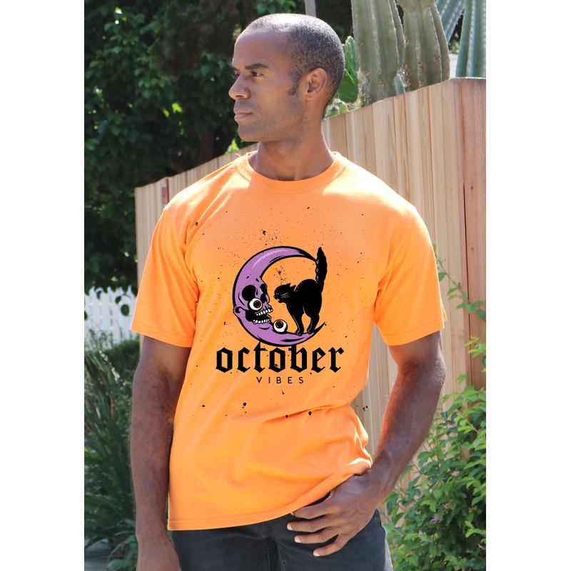 October Vibes Men’s Bamboo Viscose/Organic Cotton Short Sleeve Graphic T-Shirt Medium Steel Blue
