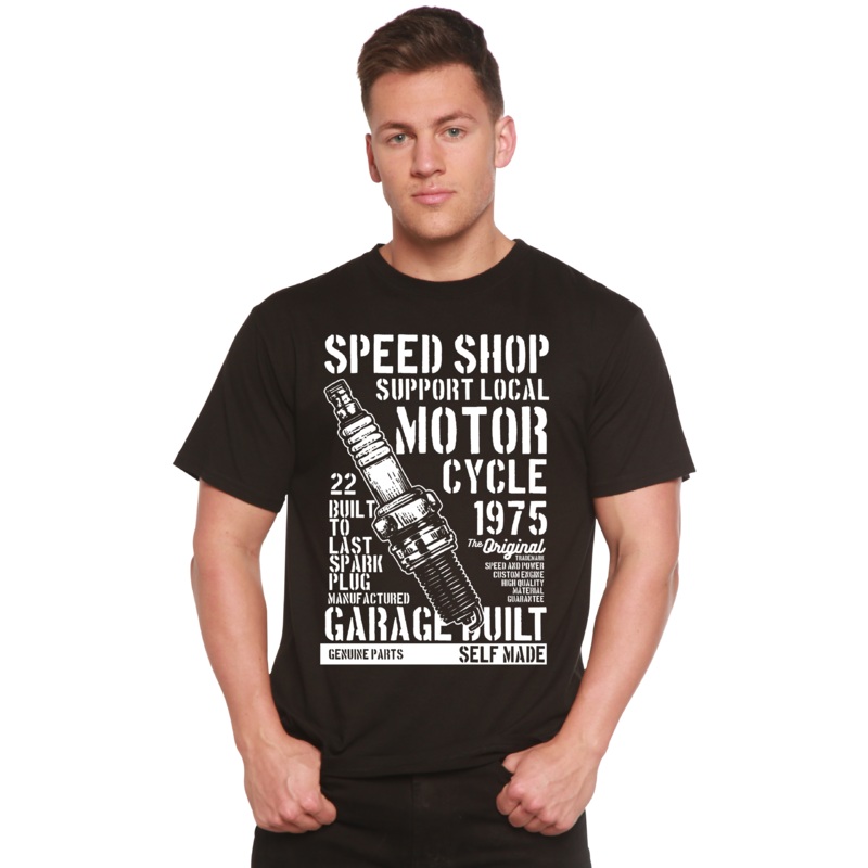 Spark Plug Spun Bamboo Men’s Bamboo Viscose/Organic Cotton Short Sleeve Graphic T-Shirt Medium Black