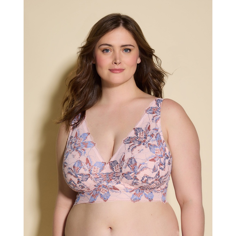 Super Curvy Longline Bralette Pink Lilly/Luzerne Blue XS