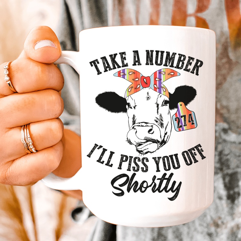 Take A Number Cow Ceramic Mug 15 oz White One Size