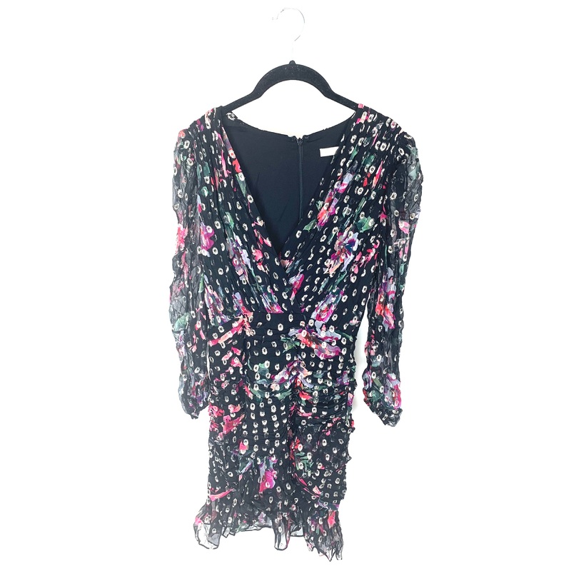 Black & Multi Color Floral Printed Gold Dress – Size 0/2