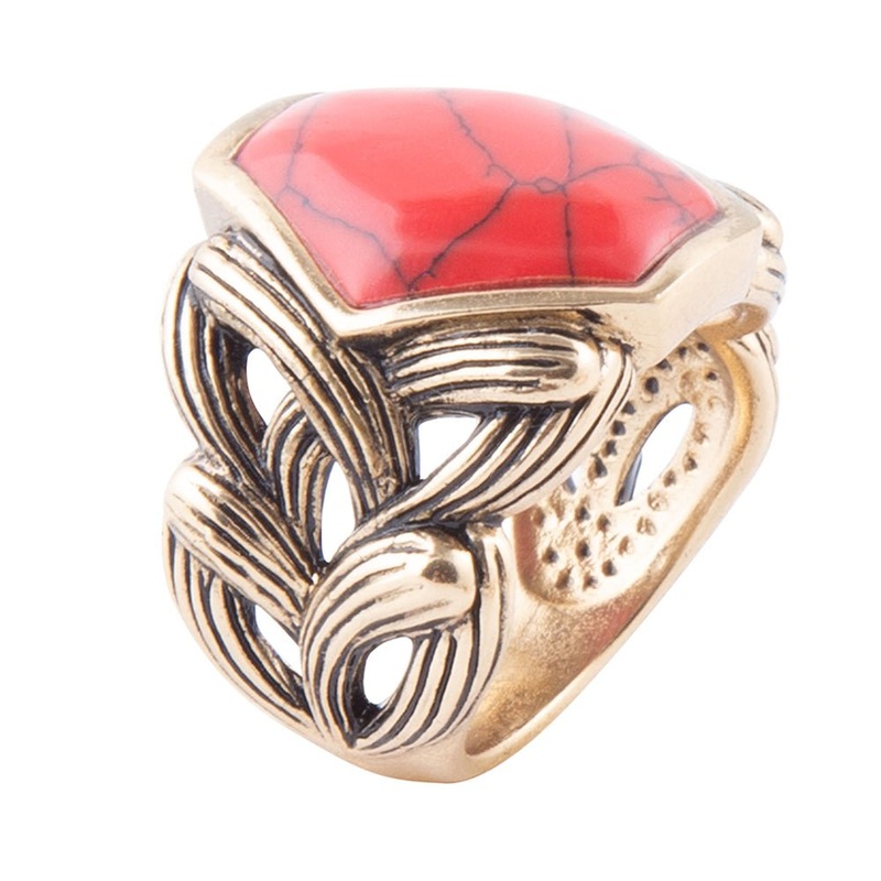 Hexagon Red Howlite Ring 5