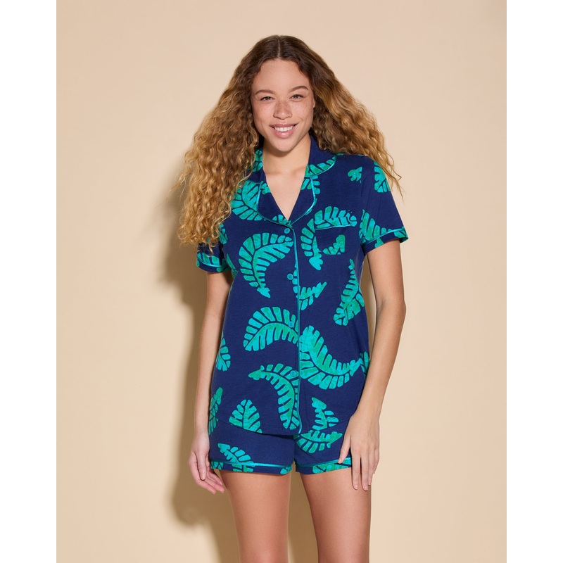 Pigiama Con Top A Maniche Corte E Boxer Leaf/Bright Teal XS