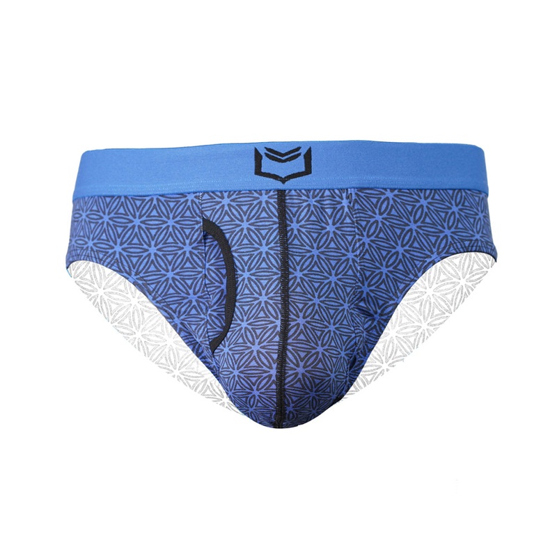 SHEATH Men’s Dual Pouch Briefs BLUE FLOWER OF LIFE XS 24-26″