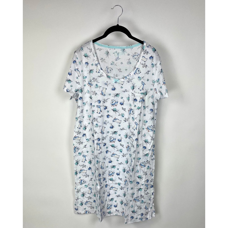 White And Blue Dog Print Nightgown – Medium