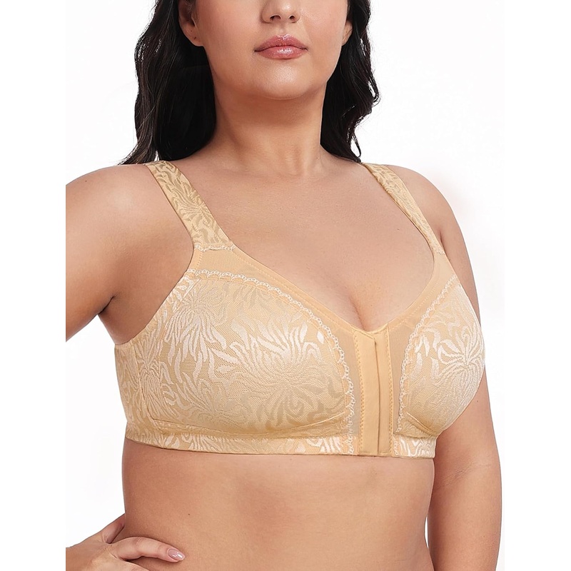 Wireless Minimizer Deep V Plus Size & Ultra-Soft Support Bra Dark Nude 36C