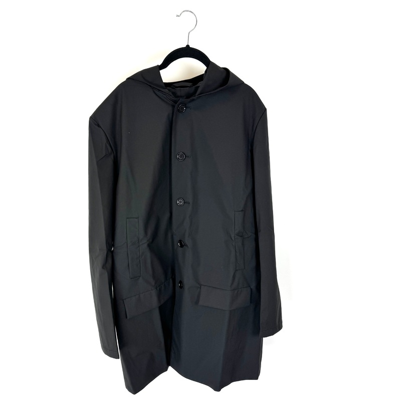 Black Button Down Raincoat With Hood – Size 6-10 Medium (Size 6/8)