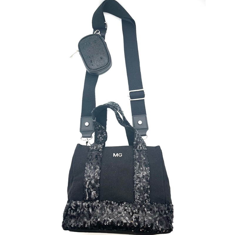 Black Sequin Mini Crossbody Bag With Rhinestone Coin Purse
