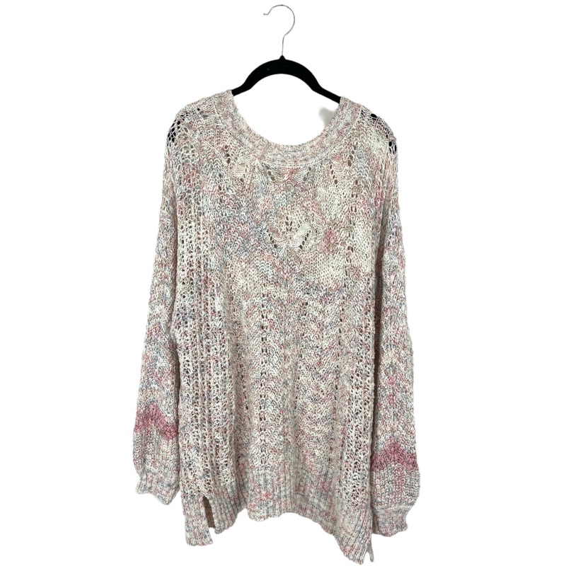 Cream Pink and Blue Chunky Knit Sweater – Size 1X