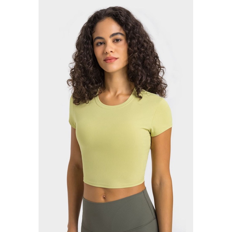 Millennia Round Neck Short Sleeve Cropped Sports T-Shirt Lemon 4