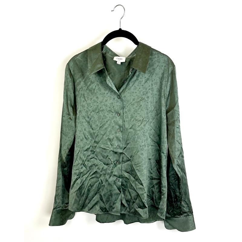 Olive Green Floral Collared Shirt – Small