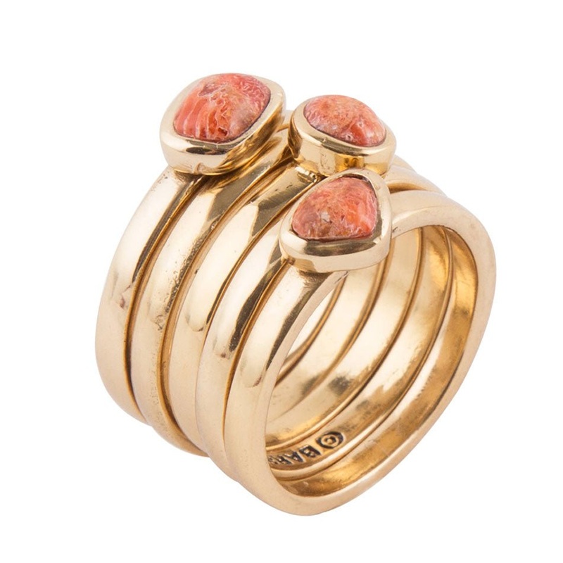 Orange Sponge Coral Golden Stacking Ring Set 6