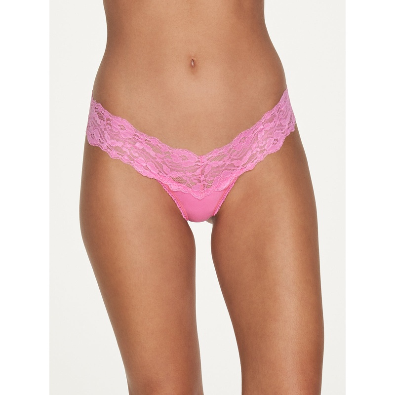 Stretch Cotton & Lace Thong Aurora Pink S