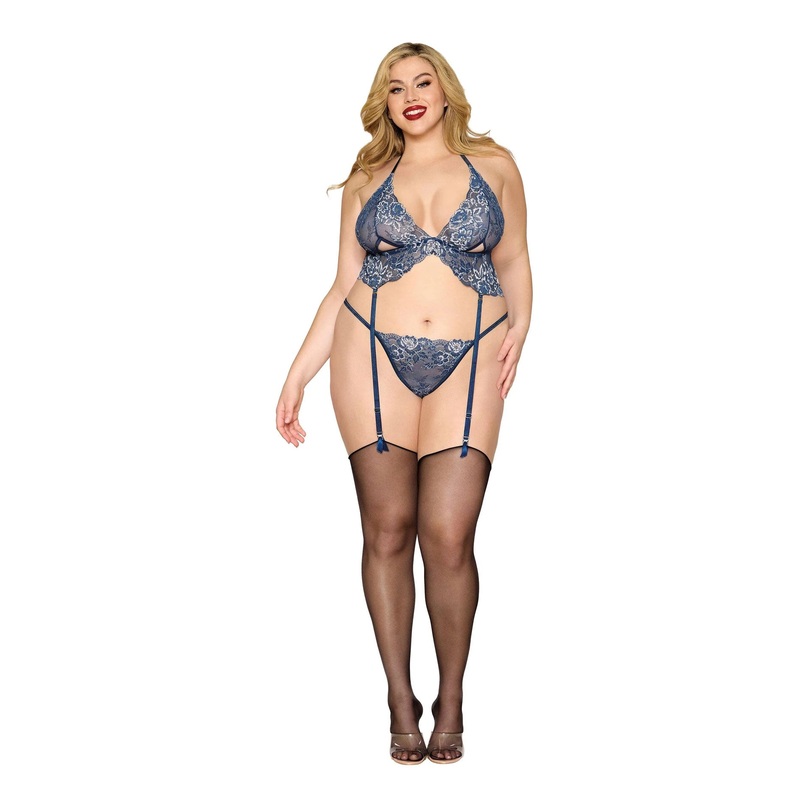 Bustier and G-String – One Size Queen – Blue