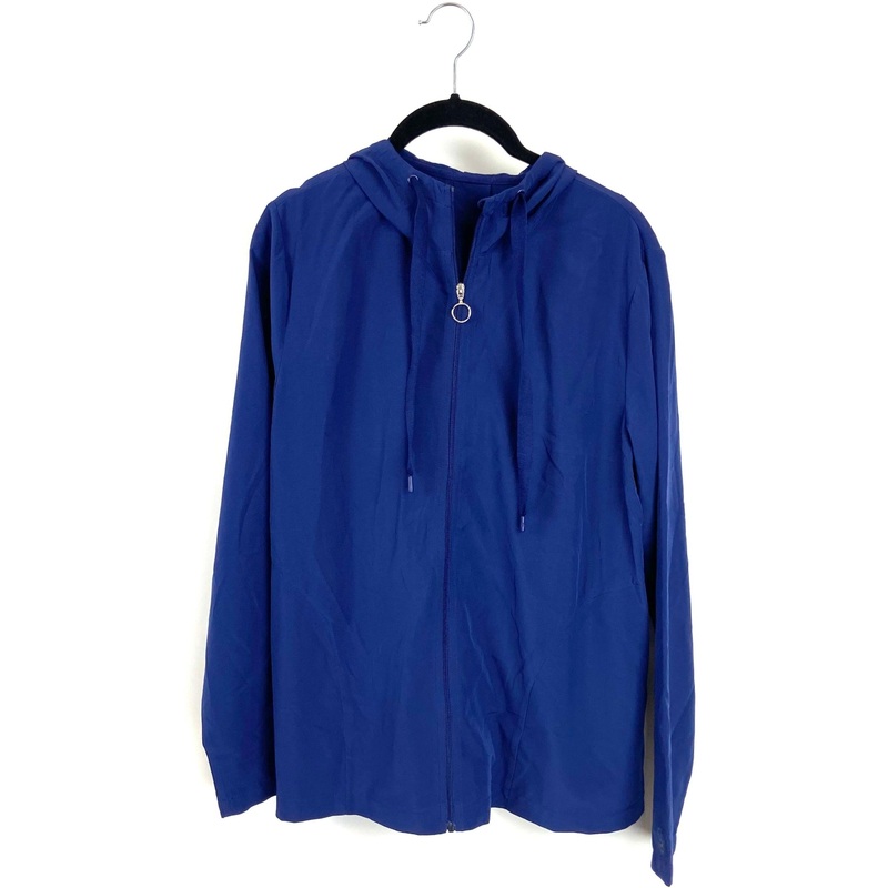 Navy Blue Athletic Zip-Up with Hood – Size 6/8