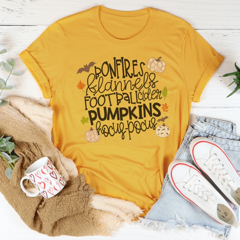 Bonfires Flannels Football Cider Pumpkins Hocus Pocus Tee Mustard S